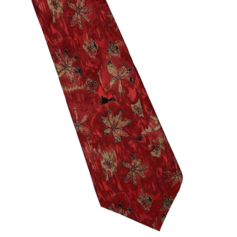 Fumagalli Mens 100% Silk Tie Red Floral Handmade Spain Designed Italy Necktie
